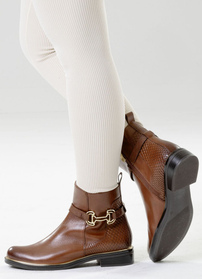 ELENA EDEN, schicke Damen-Stiefeletten, Winterschuhe, Weite G, mit Reißverschluss COGNAC