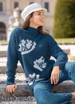 Pullover mit Intarsien JEANSBLAU-WEISS