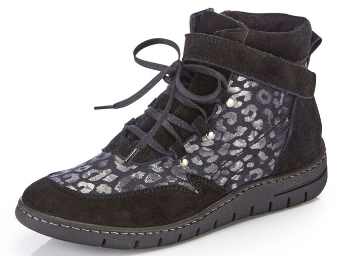 ELENA EDEN Schn&uuml;r-Bootie aus Veloursleder SCHWARZ