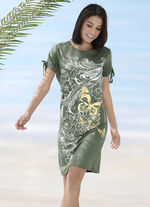 Kleid mit platziertem Druckdessin und raffbaren, kurzen Ärmeln OLIV