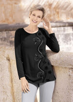 Schwarzes Shirt mit Flockdruck, 