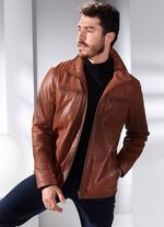 Lederkurzjacke mit Stehumlegekragen 