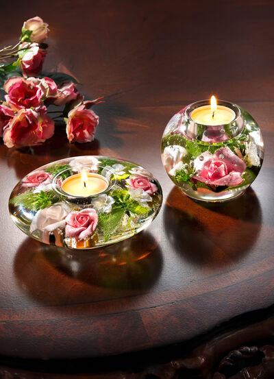 Teelichthalter aus mundgeblasenem Glas 