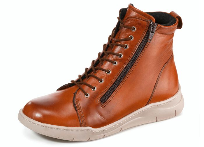 Gemini Stiefelette mit zwei Reissverschl&uuml;sse COGNAC