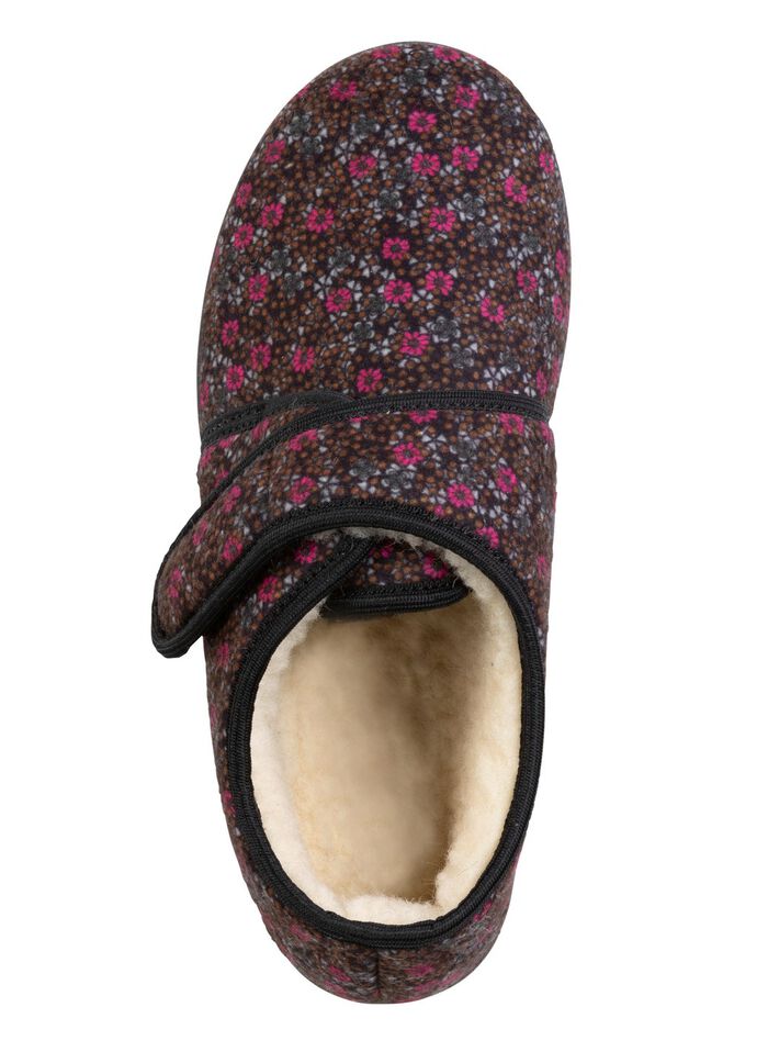 Warme Damen-Hausschuhe, Weite H, mit Klettverschluss SCHWARZ-BUNT