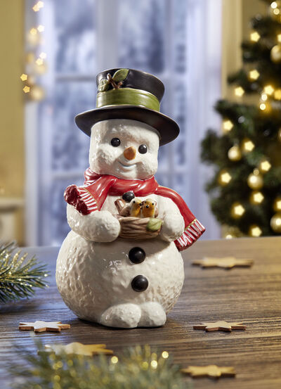 Schneemann aus Feinsteingut von Hand gefertigt und bemalt, , large