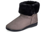 Laurina Haus-Stiefelette mit schwarzem Plüschkragen TAUPE-SCHWARZ