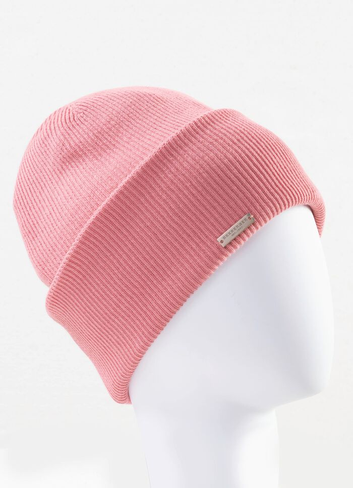 Seeberger, Damen-M&uuml;tze, mit Rippstrick-Umschlag ROSA