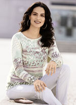 Pullover mit Kaschmir MINT-ECRU-MULTICOLOR