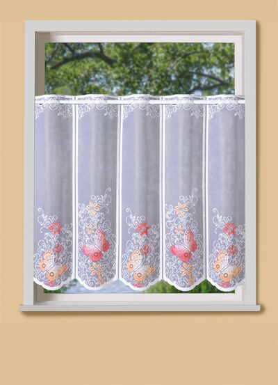 Handkolorierter Kurzvorhang mit Stangendurchzug 