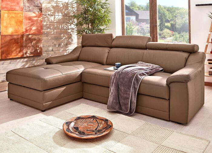 Frei im Raum aufstellbare Polsterecke mit Kopfteilverstellung BRAUN