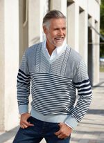 V-Pullover mit Streifen- und Strukturdessin 