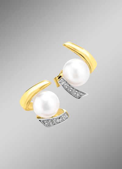 Ohrstecker mit S&uuml;sswasser-Zuchtperlen und synth. Zirkonia 