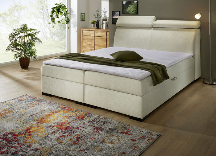 Boxspringbett auf hochwertigem Echtholzgestell CREME
