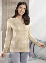 Pullover mit Zopf- und Flechtstrukturen BEIGE