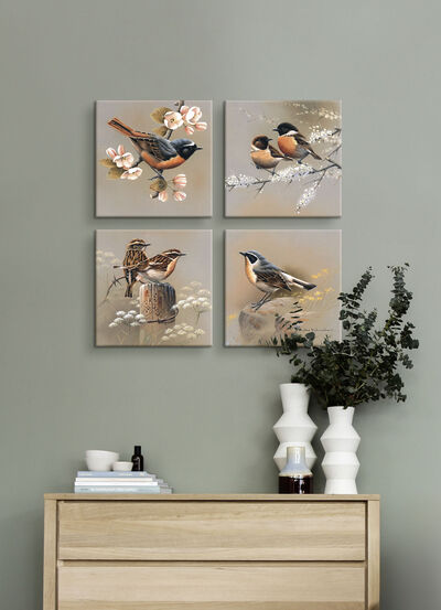 Hochwertiges Bilder-Set mit Vogelszenen, 4-teilig - 