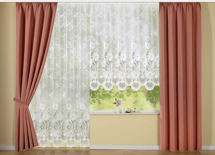 Blumenfenster-Vorhang mit Automatikfaltenband 1:3 