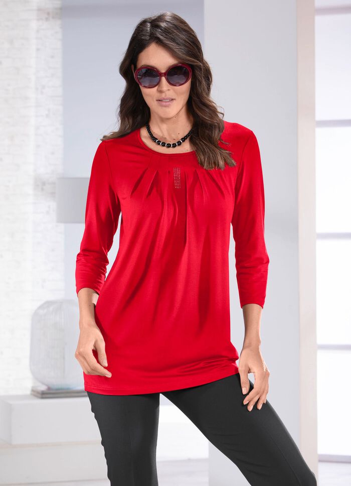 Longshirt mit dezenter Faltenlegung in 2 Farben ROT