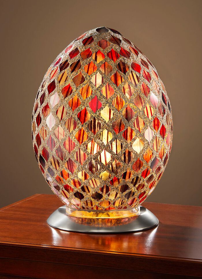 Tischlampe in Eiform mit faszinierendem Mosaik-Effekt ROT-GOLD