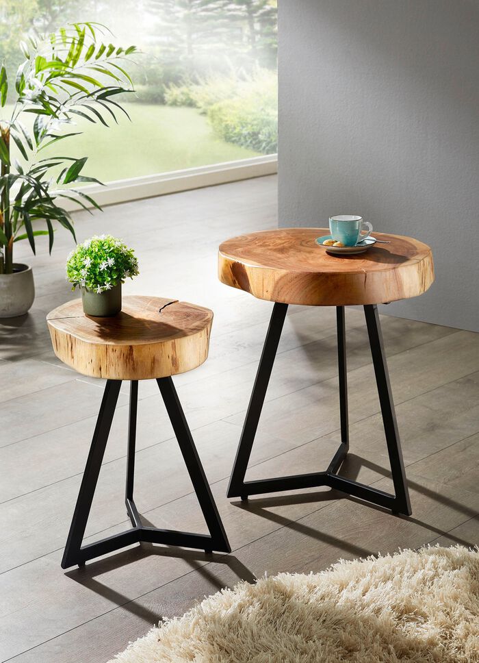 Beistelltisch mit Tischplatte aus massivem Akazienholz 