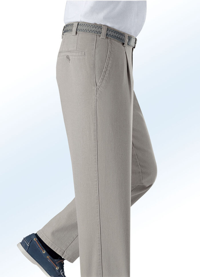 Unterbauch-Jeans mit Bundfalten in 3 Farben BEIGE