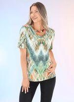 Shirt mit V-Ausschnitt GRÜN-ORANGE