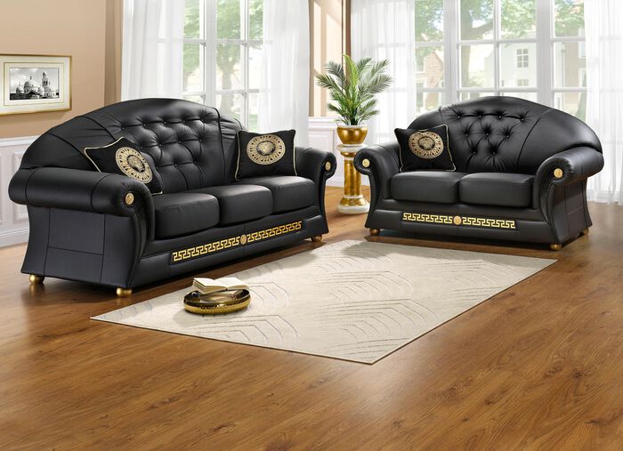 Frei im Raum aufstellbare Polstermöbel mit echtem Lederbezug SCHWARZ