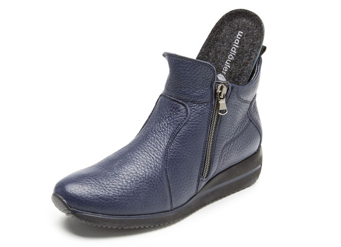 Waldläufer, bequeme Damen-Stiefeletten, Weite H, aus Hirschleder MARINE