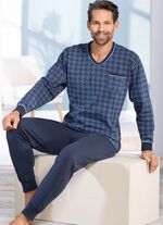 Schlafanzug mit V-Ausschnitt und B&uuml;ndchenabschl&uuml;ssen 