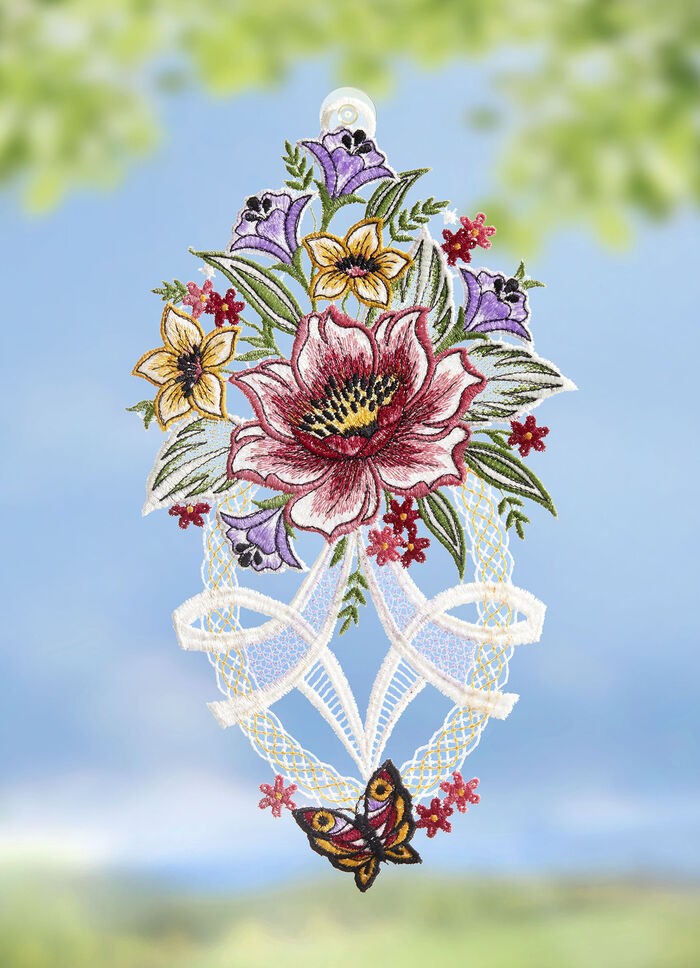 Farbenfrohes Fensterbild mit Pfingstrosen-Motiv 