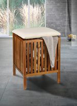 Massiver Badhocker aus Akazienholz mit W&auml;schebeh&auml;lter 