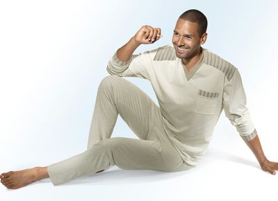 Götting Pyjama mit V-Ausschnitt, Naturfaser - 