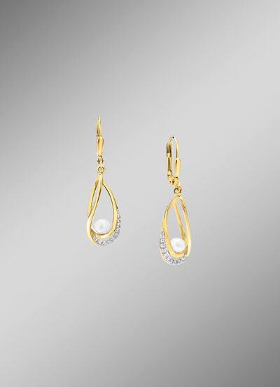 Ohrringe mit S&uuml;sswasser-Zuchtperlen und synth. Zirkonia 