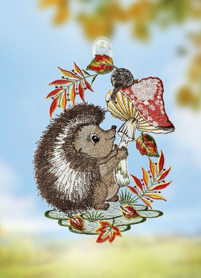 Fensterbild «Igel mit Fliegenpilz», , large