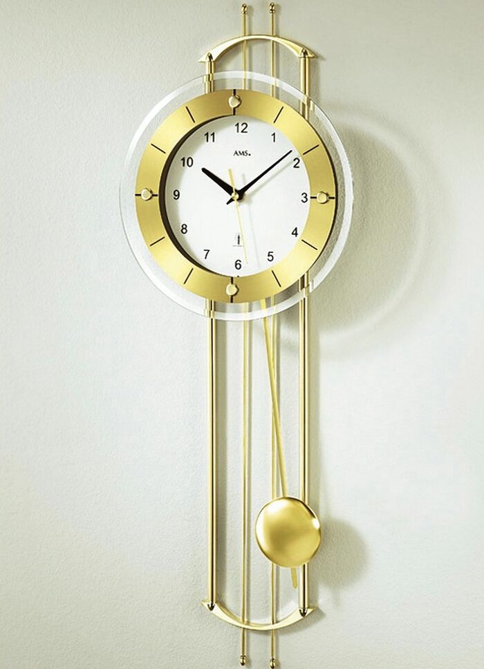 Wanduhr mit Funkuhrwerk und Metallpendel GOLD