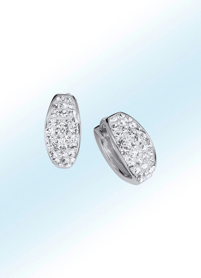 Klappcreolen mit weissen Swarovski-Kristallen 