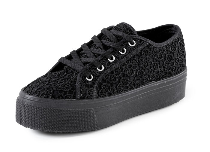 Schnürschuh mit Blüten-Stickerei in Spitzenoptik SCHWARZ