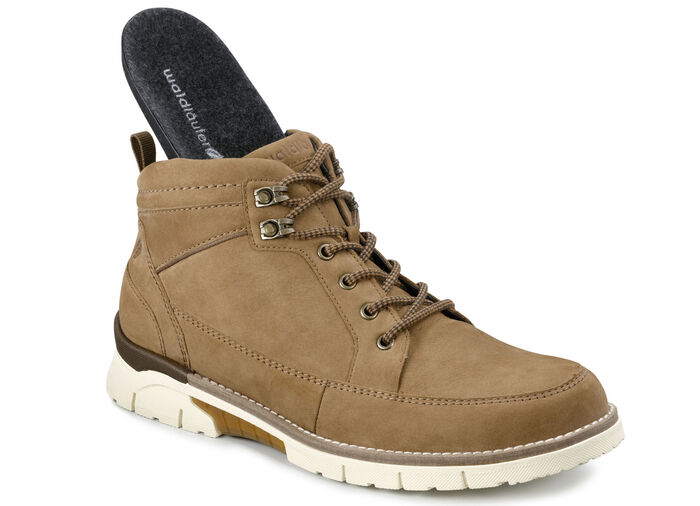 Waldläufer Schnür-Stiefelette aus hochwertigem Nubukleder CAMEL
