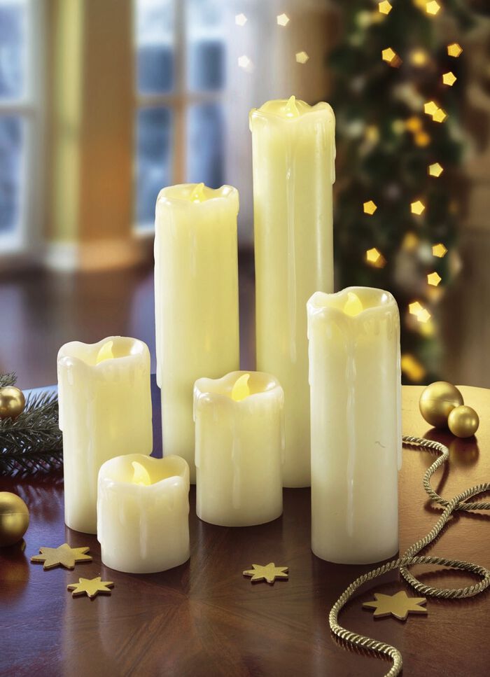 LED-Echtwachskerzen, 6er-Set CREME