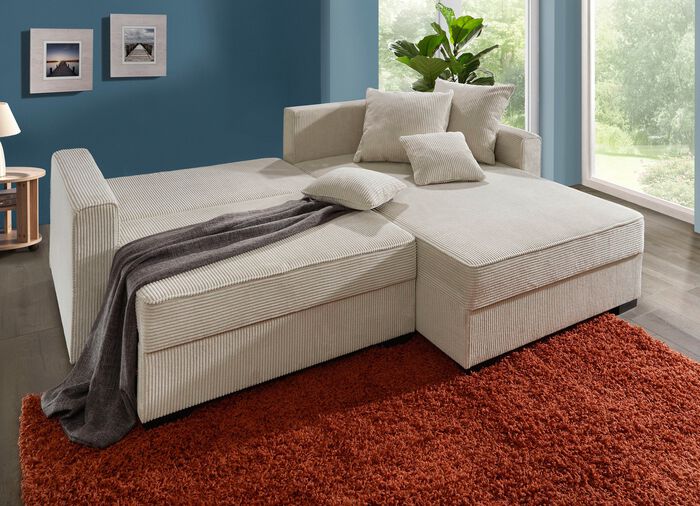 Polsterecke mit Bettfunktion und 2 Dekokissen 