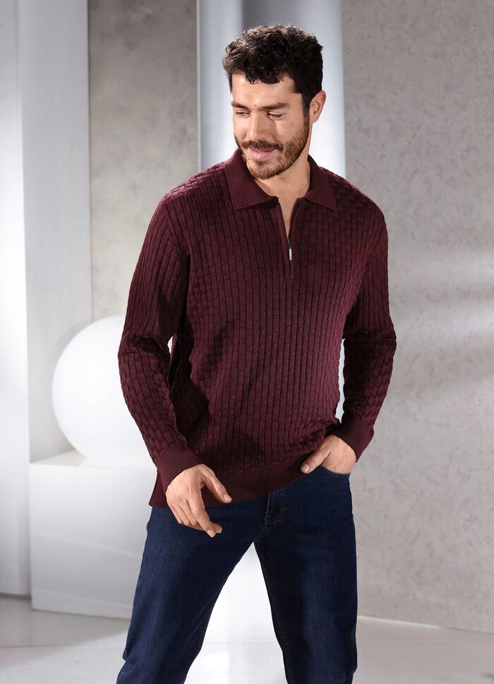 Polopullover mit kurzem Reissverschluss in 3 Farben BORDEAUX