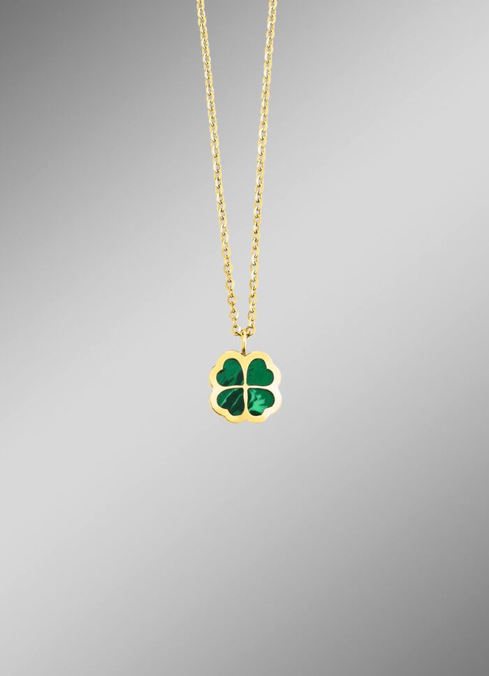 Gl&uuml;cksbringer &ndash; Kleeblatt-Anh&auml;nger mit echtem Malachit 