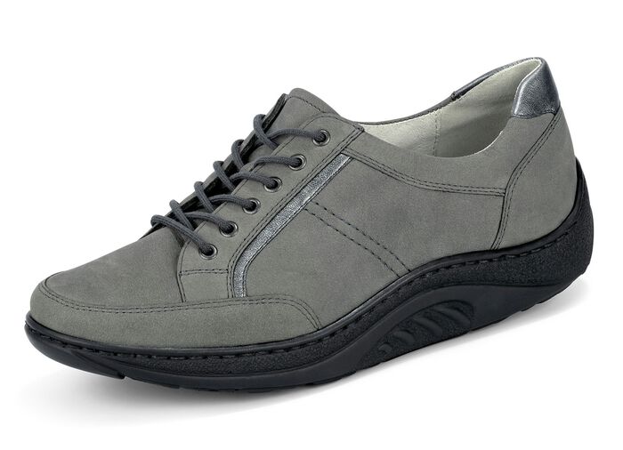 Waldläufer Schnürschuh mit edlen Metallicleder-Einsätzen GRAFIT