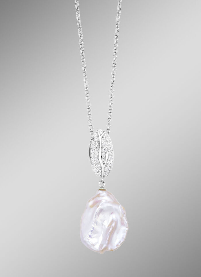 Anhänger mit Keshi-Perlen und synth. Zirkonia 