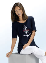 Shirt mit maritimer Stickerei-Applikation in 2 Farben MARINE