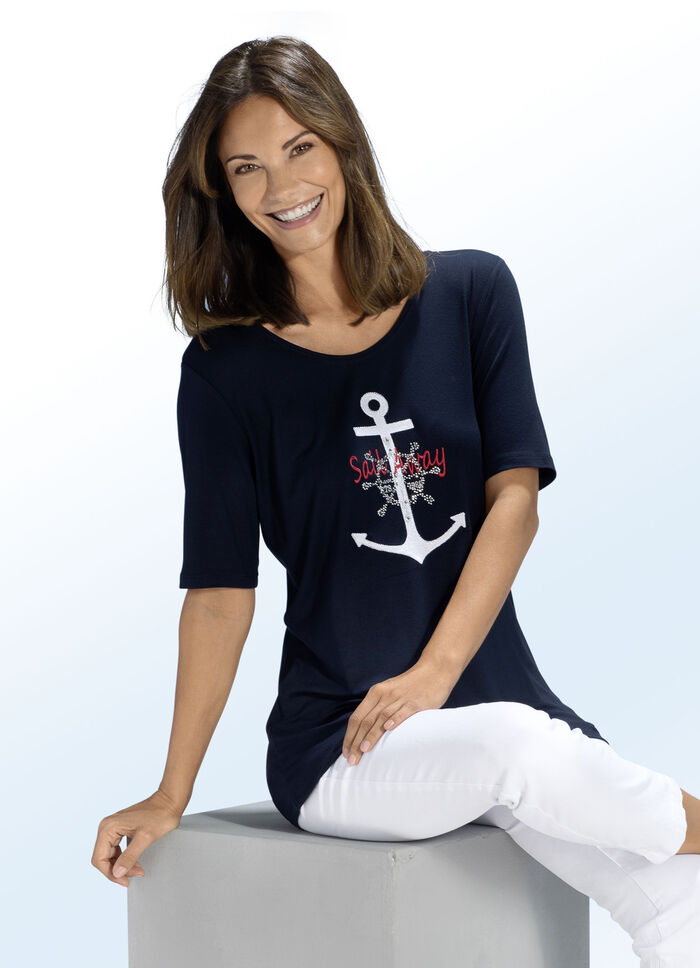 Shirt mit maritimer Stickerei-Applikation in 2 Farben MARINE