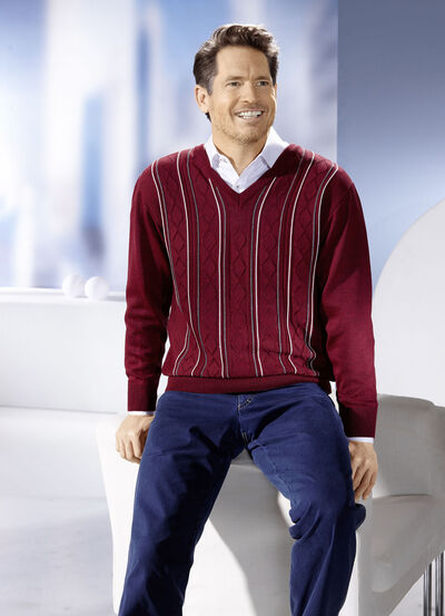 V-Pullover mit Strukturdessin in 3 Farben 