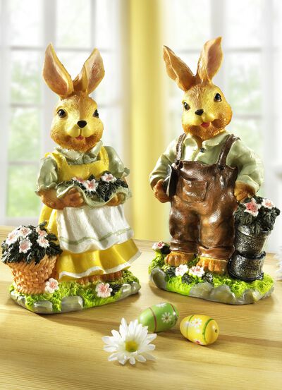 Hasen aus Kunststein, 2er-Set 