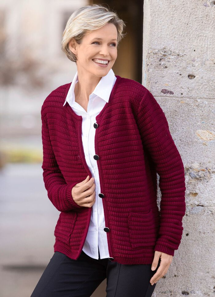 Strickjacke mit Struktur allover BORDEAUX