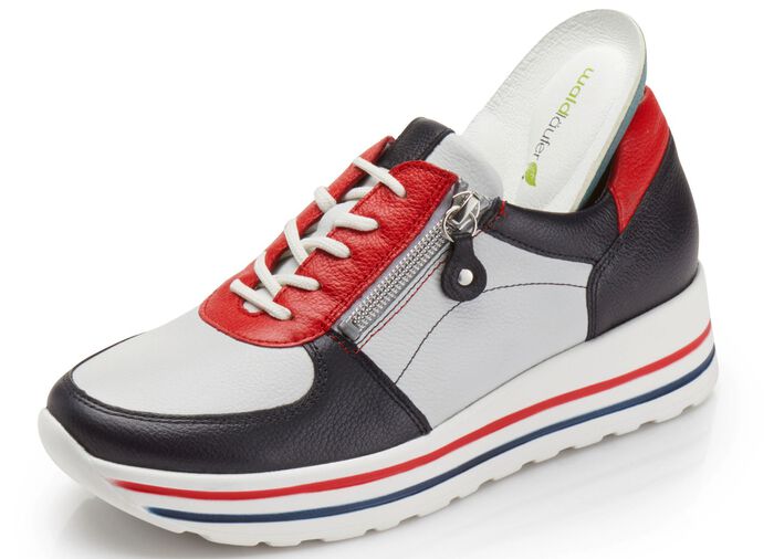 Waldl&auml;ufer, bequeme Damen-Sneaker, Weite H, mit herausnehmbarem Fussbett BLAU-WEISS-ROT